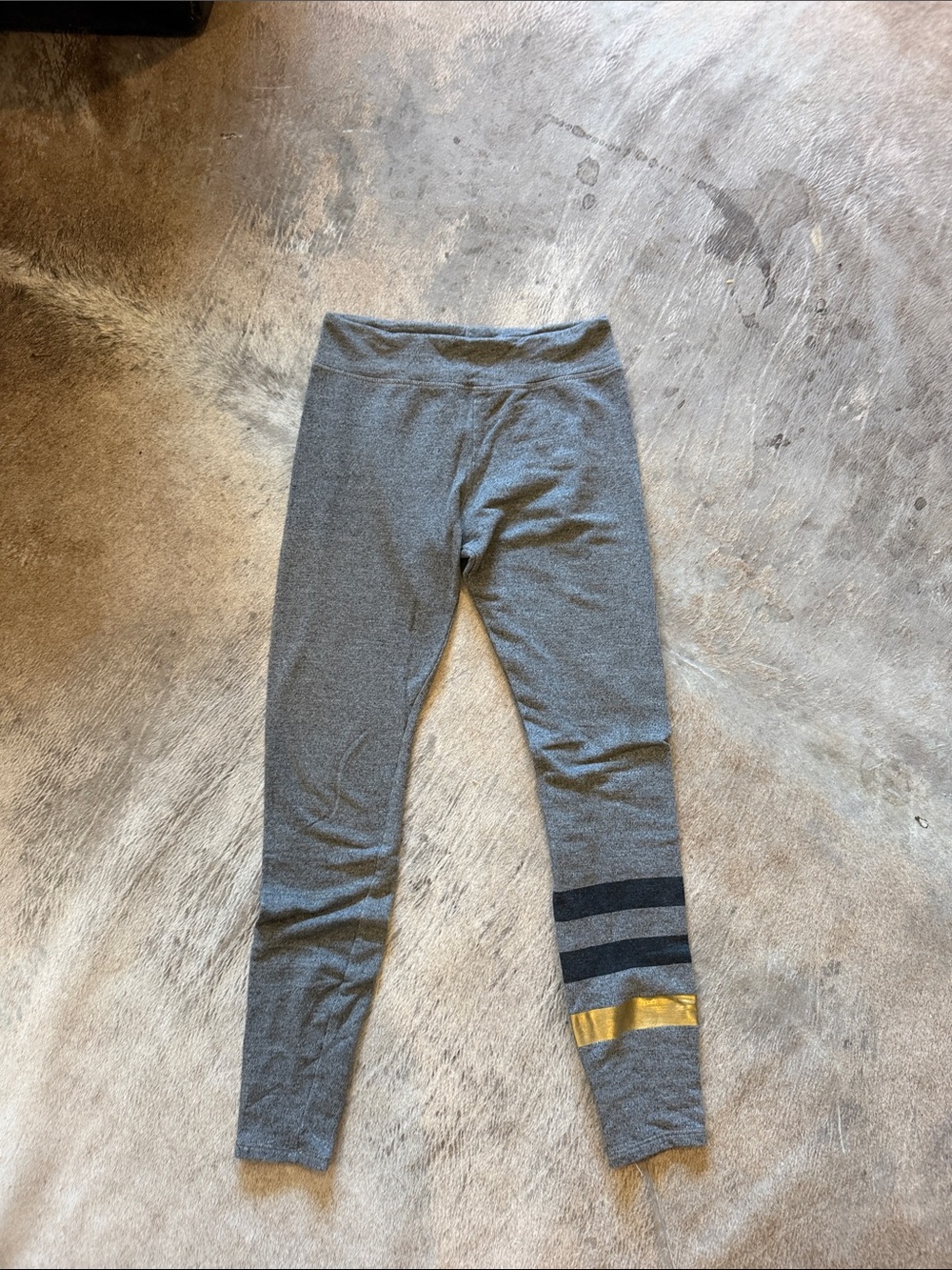 Sundry Grey Leggings with Black Stripes and Gold Accent